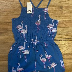 NWT Tea Collection Smocked Shorts Romper - Flamingo Print - ADORABLE! - Size 10